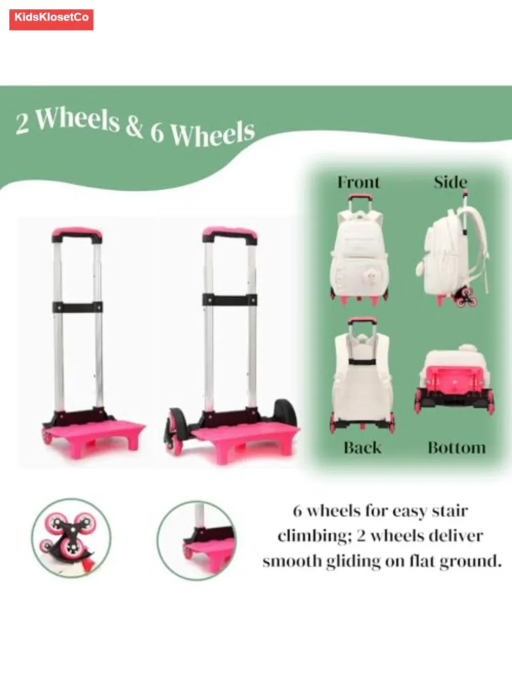 Kids Rolling Backpack with Wheels for School, Nylon, Adjustable Trolley